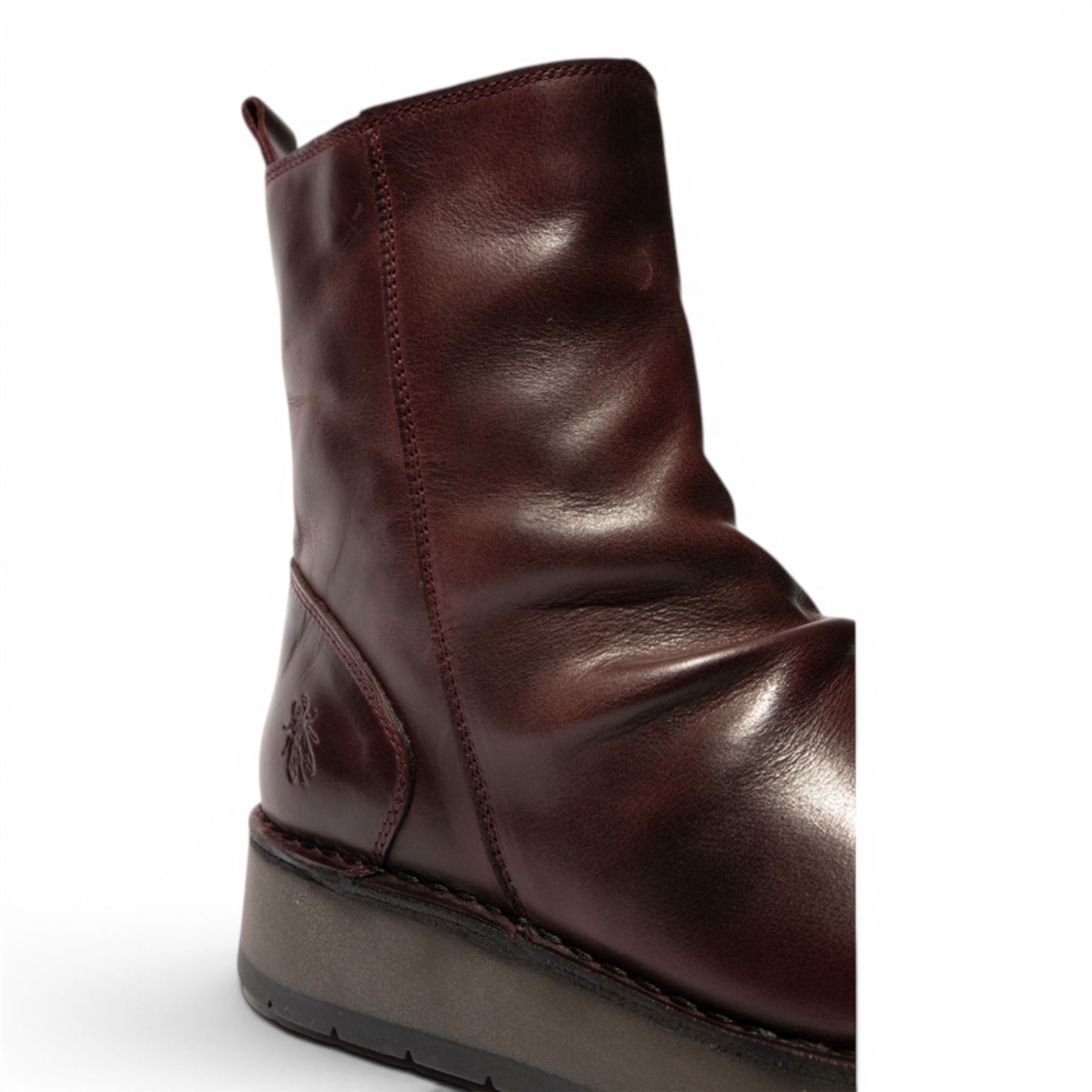 Fly London Womens Wine Leather Zip Up Platform Ankle Boots - RENO053FLY