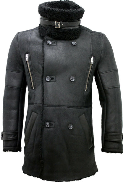 Mens Warm Sheepskin Leather Reefer Coat-Ledbury