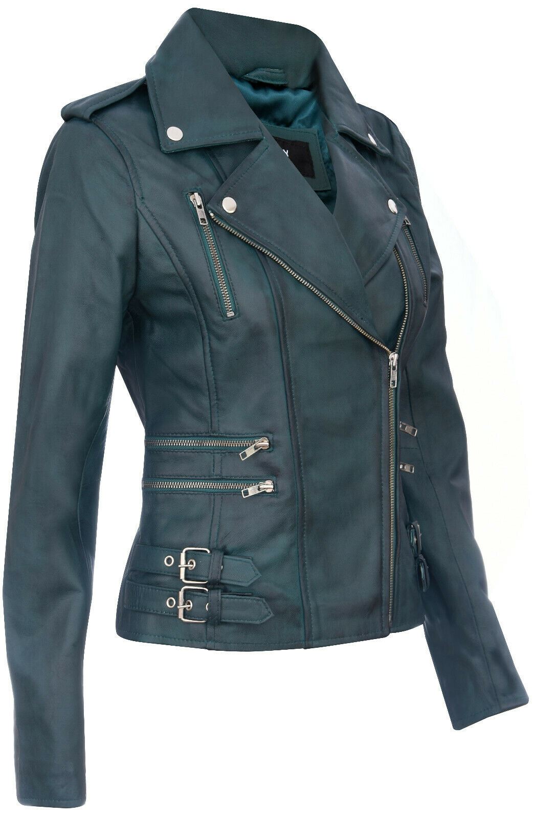 Womens Leather Brando Biker Jacket-Loddon