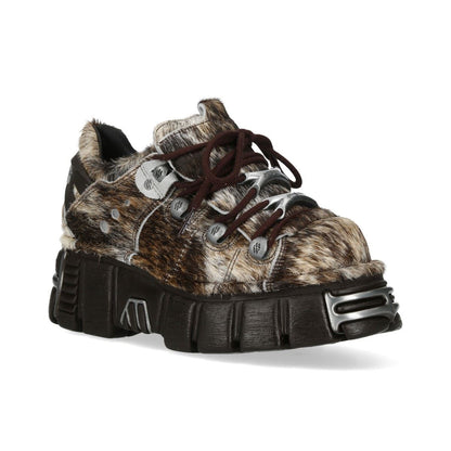 New Rock Brown Fur Leather Gothic Platform Ankle Boots - M-120N-C114