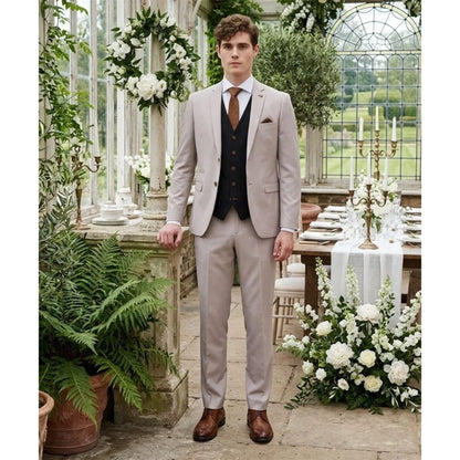 Mens Cream Suit with Black Waistcoat 3 Piece Wedding Suit - Mayfair