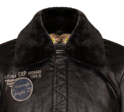 Mens Printed Leather Pilot Bomber Jacket - Croydon