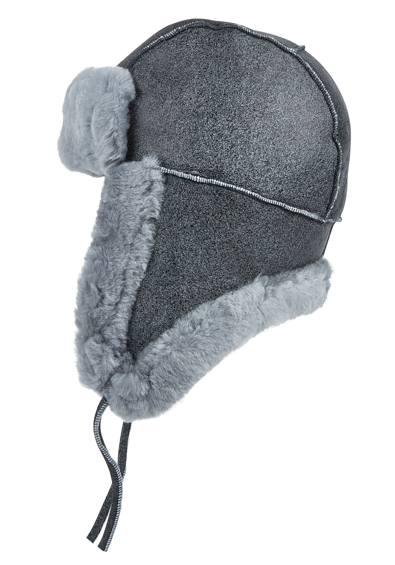 Mens Grey RAF Aviator Suede Sheepskin B-55 Trapper Hat Winter Warm Leather Navigator Hat