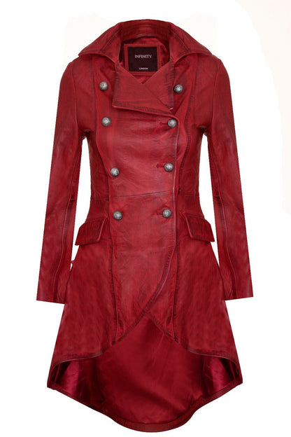 Womens Goth Leather Edwardian Flare Coat-Rushmoor - Upperclass Fashions 