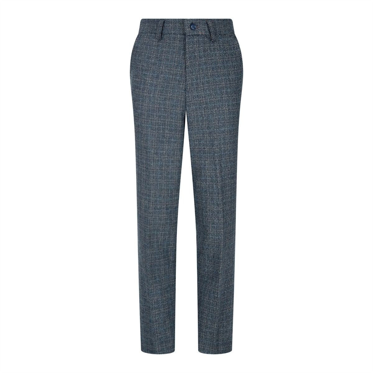 Boys 3 Piece Blue Tweed Check Vintage Retro Suit