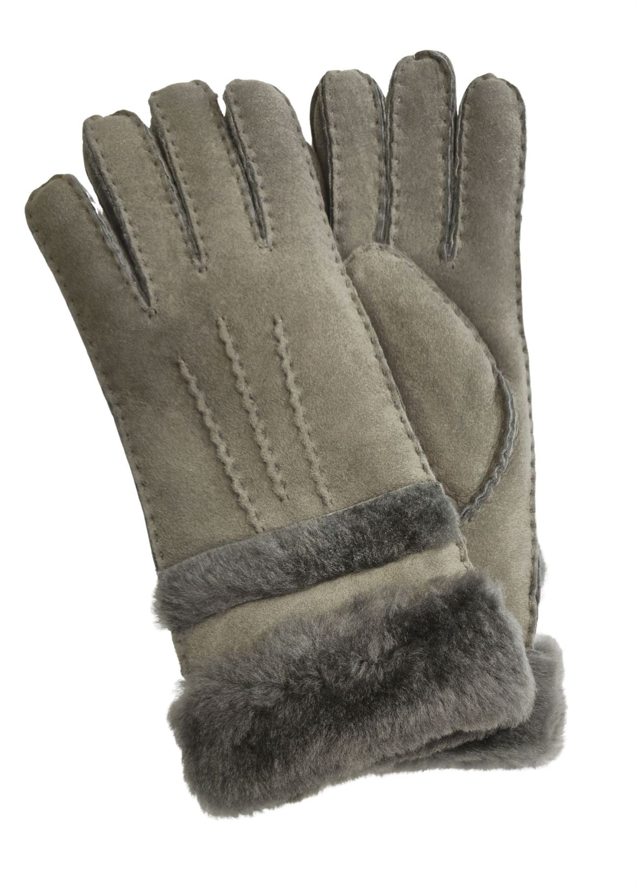 Womens Genuine Sheepskin Suede Gloves with Roll Up/Down Cuff