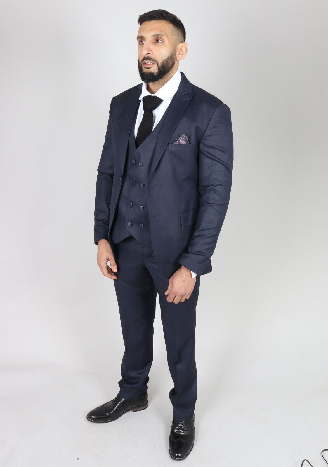 Mens IM1 Double Brusted Plain Navy 3 Piece Suit - Upperclass Fashions 