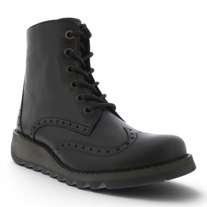 Fly London Women’s Black Leather Lace-Up Ankle Boots- SARL069