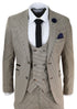 Mens 3 Piece Beige Check Retro Vintage Classic Suit - Upperclass Fashions 