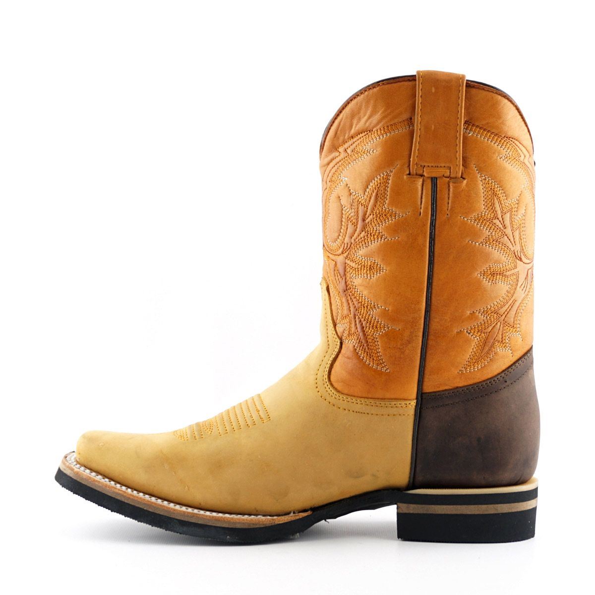 Grinders Tan Mid-Calf Cowboy Leather Boots- El Paso - Upperclass Fashions 