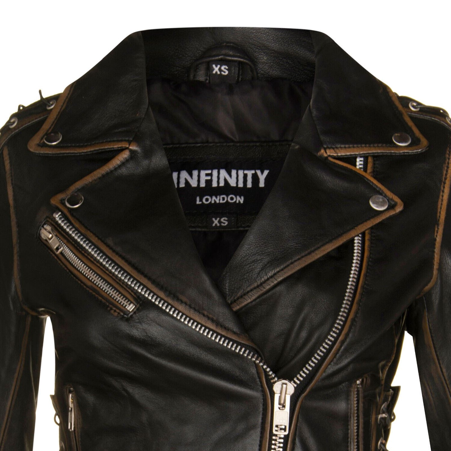 Womens Black Leather Brando Biker Jacket-Havant