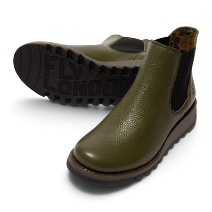 Fly London Womens Military Green Chelsea Leather Ankle Boots - SALV195