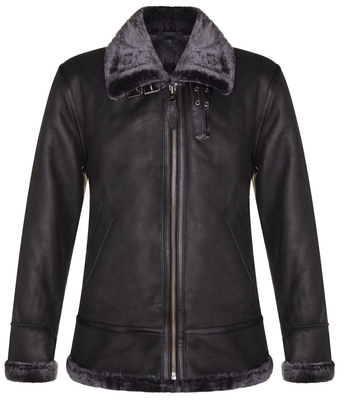 Mens B3 Black Leather Sheepskin Jacket-Hornsey