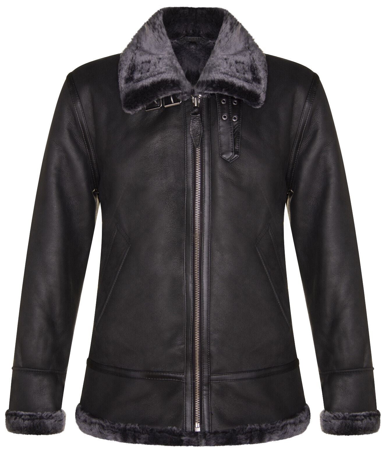 Mens B3 Black Leather Sheepskin Jacket-Hornsey