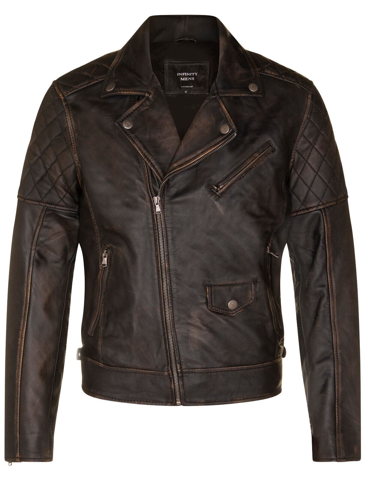 Mens Brando Cross Zip Leather Biker Jacket - Swanley - Upperclass Fashions 