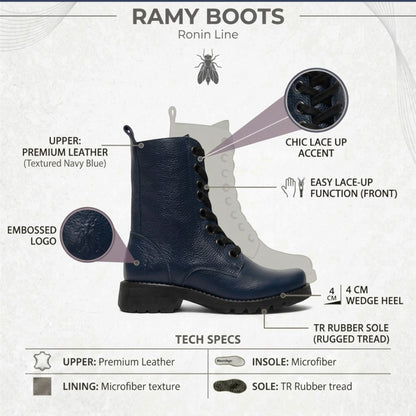 Fly London Womens Navy Blue Leather Lace-Up Heeled Ankle Boots - RAMY488