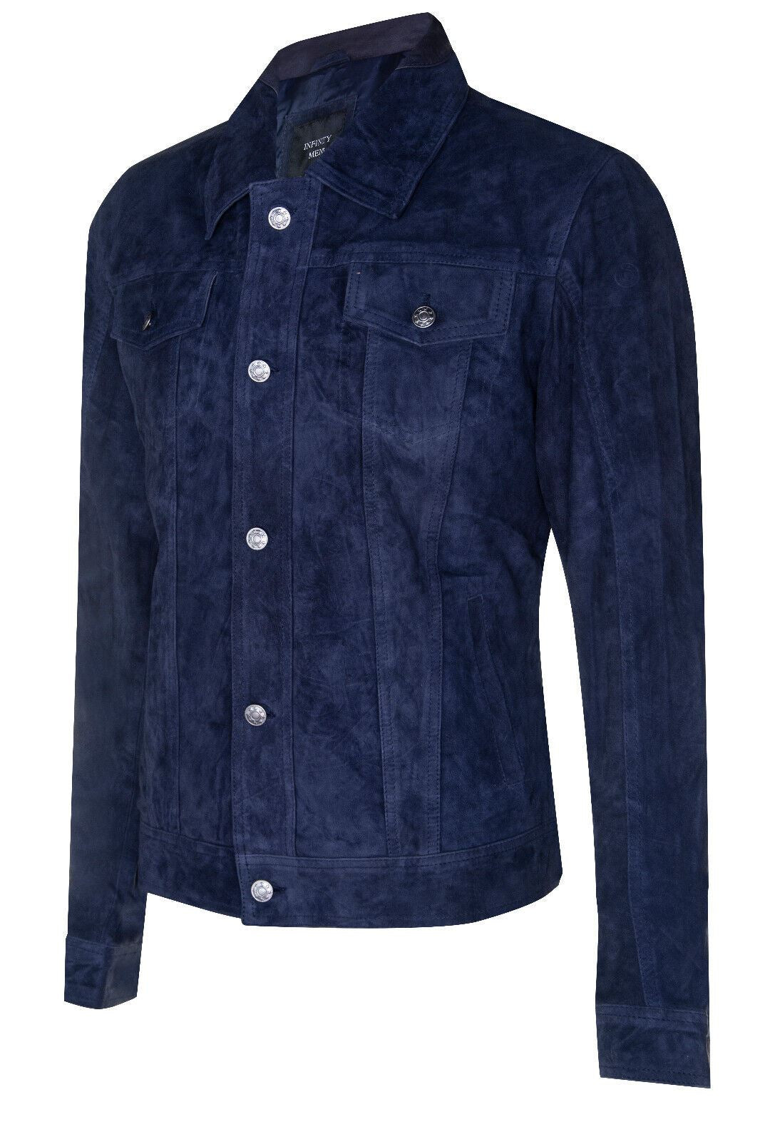 Mens Suede Leather Denim Jeans Jacket-Dover
