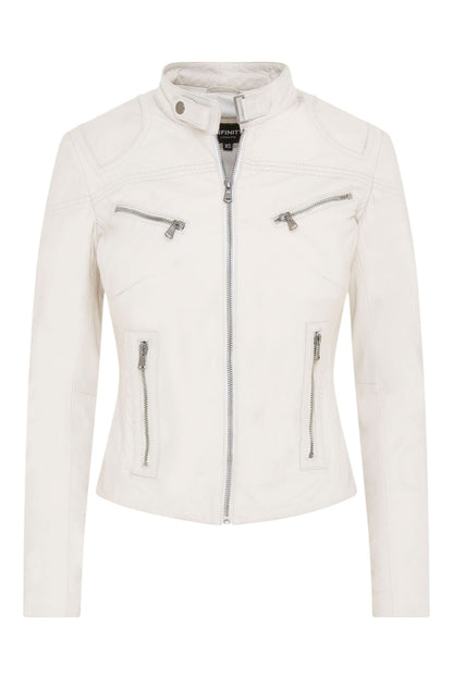 Womens Slim-Fit Leather Biker Jacket-Maldon