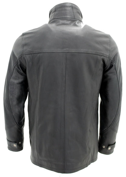 Mens Classic Warm Leather Mid Length Overcoat-Eastwood