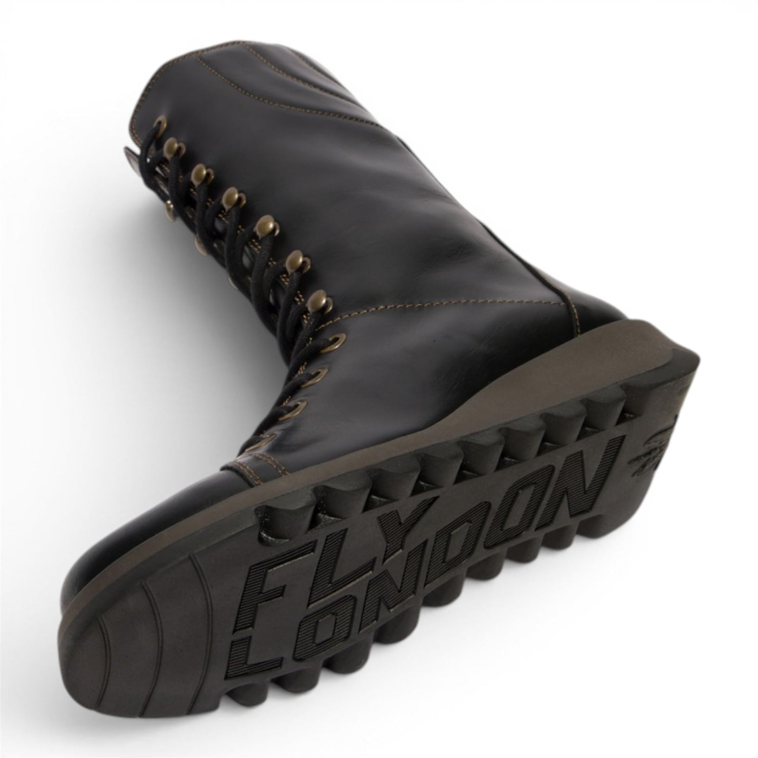 Fly London Women’s Black Leather Lace-Up Combat Ankle Boots- STER768