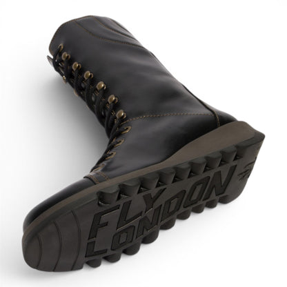 Fly London Women’s Black Leather Lace-Up Combat Ankle Boots- STER768