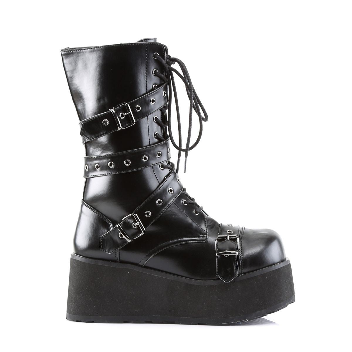 Demonia Trashville 205 Black Vegan Leather Mid Calf Boots - Upperclass Fashions 