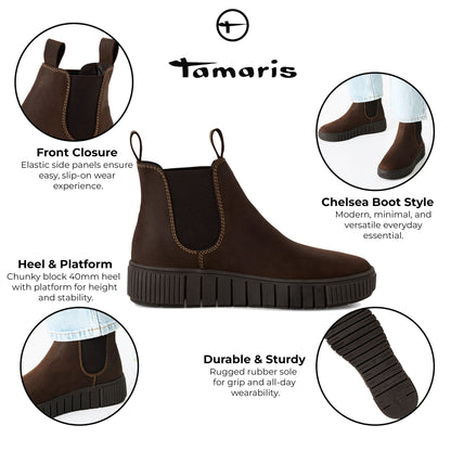 Tamaris Womens Brown Leather Chelsea Ankle Boots