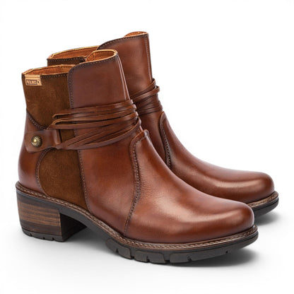 Pikolinos Women’s Brown Leather Zipped Heel Ankle Boots - San Sebastia