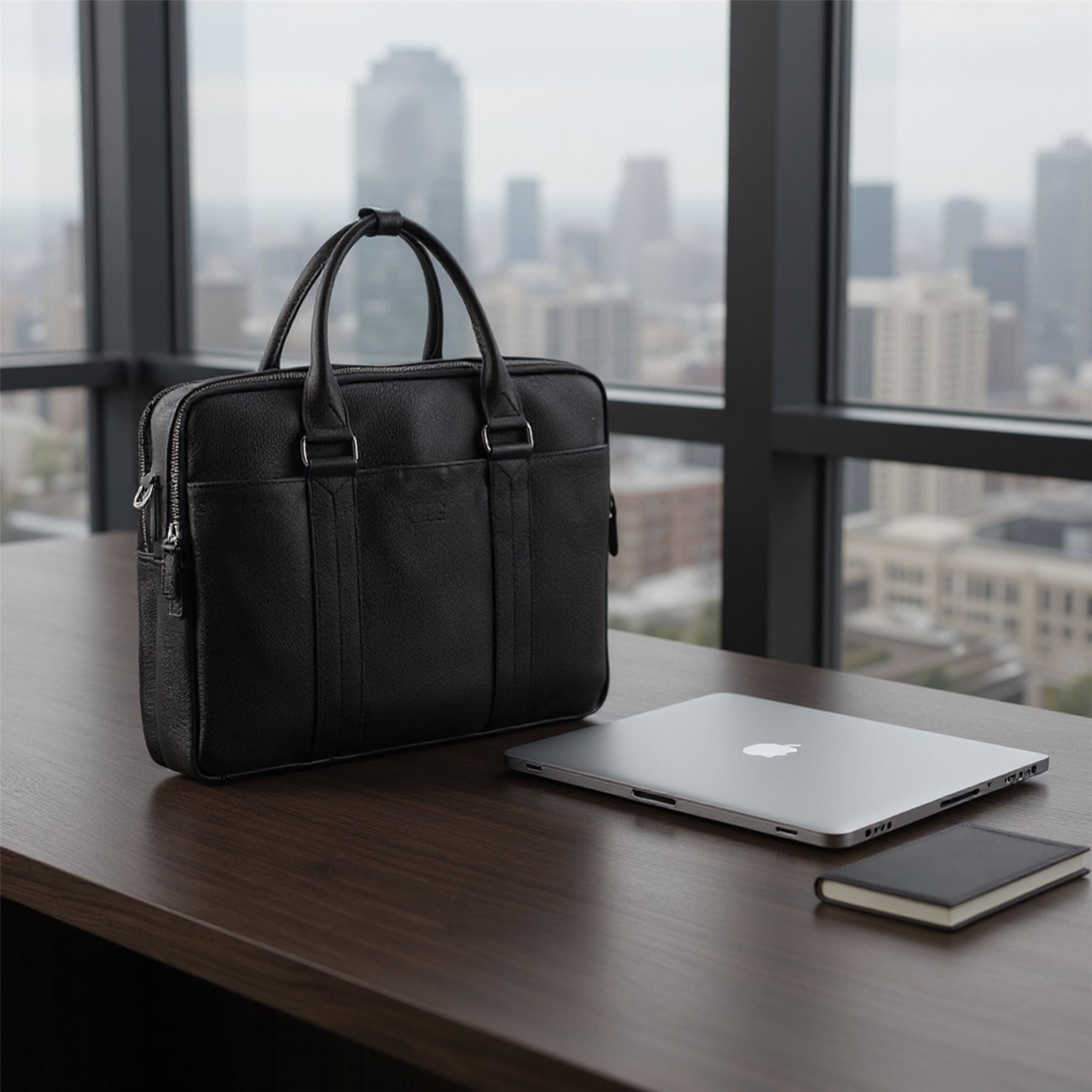Genuine Leather Black Laptop Business Briefcase Office Work Travel Bag - Sutton