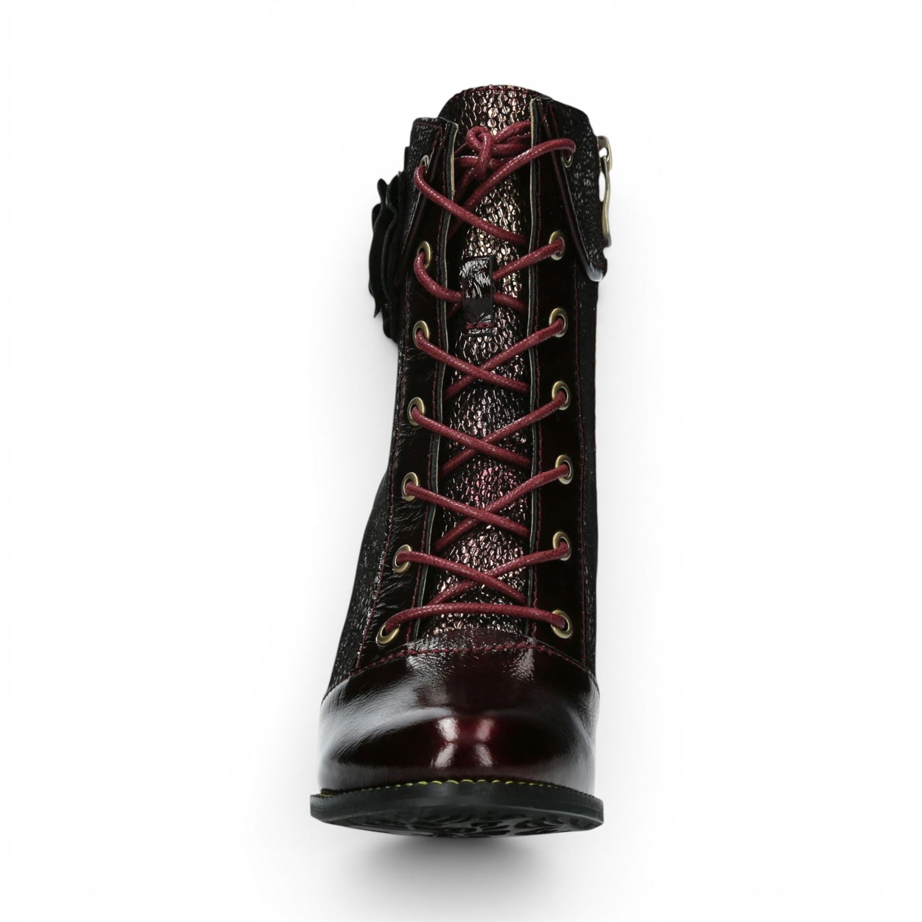 Laura Vita Women’s Wine Leather Floral Heeled Lace-Up Boots - Alcbaneo 173