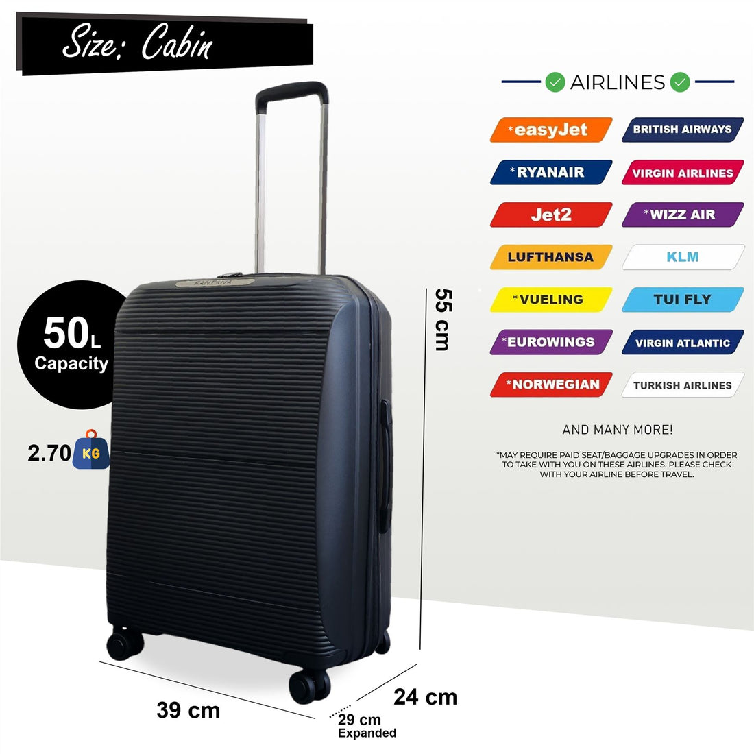 Abiko Cabin Hard Shell Suitcase in Black