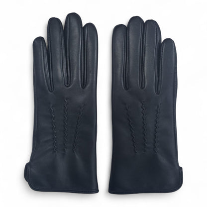 Womens Italian Leather Winter Stitch Line Design Soft Wool Lining Gloves