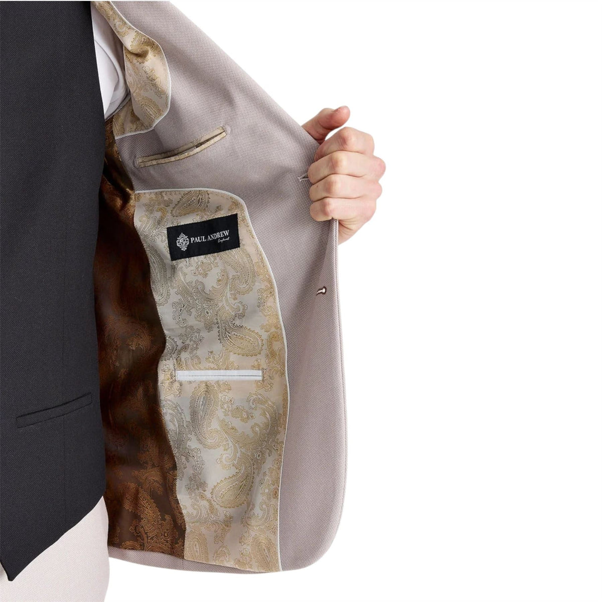 Mens Cream Suit with Black Waistcoat 3 Piece Wedding Suit - Mayfair
