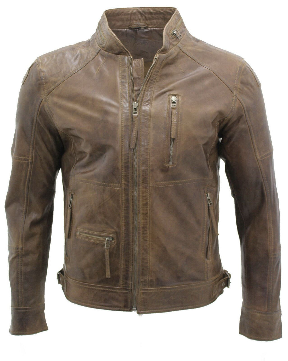 Mens Smart Biker Leather Jacket-Strood - Upperclass Fashions 