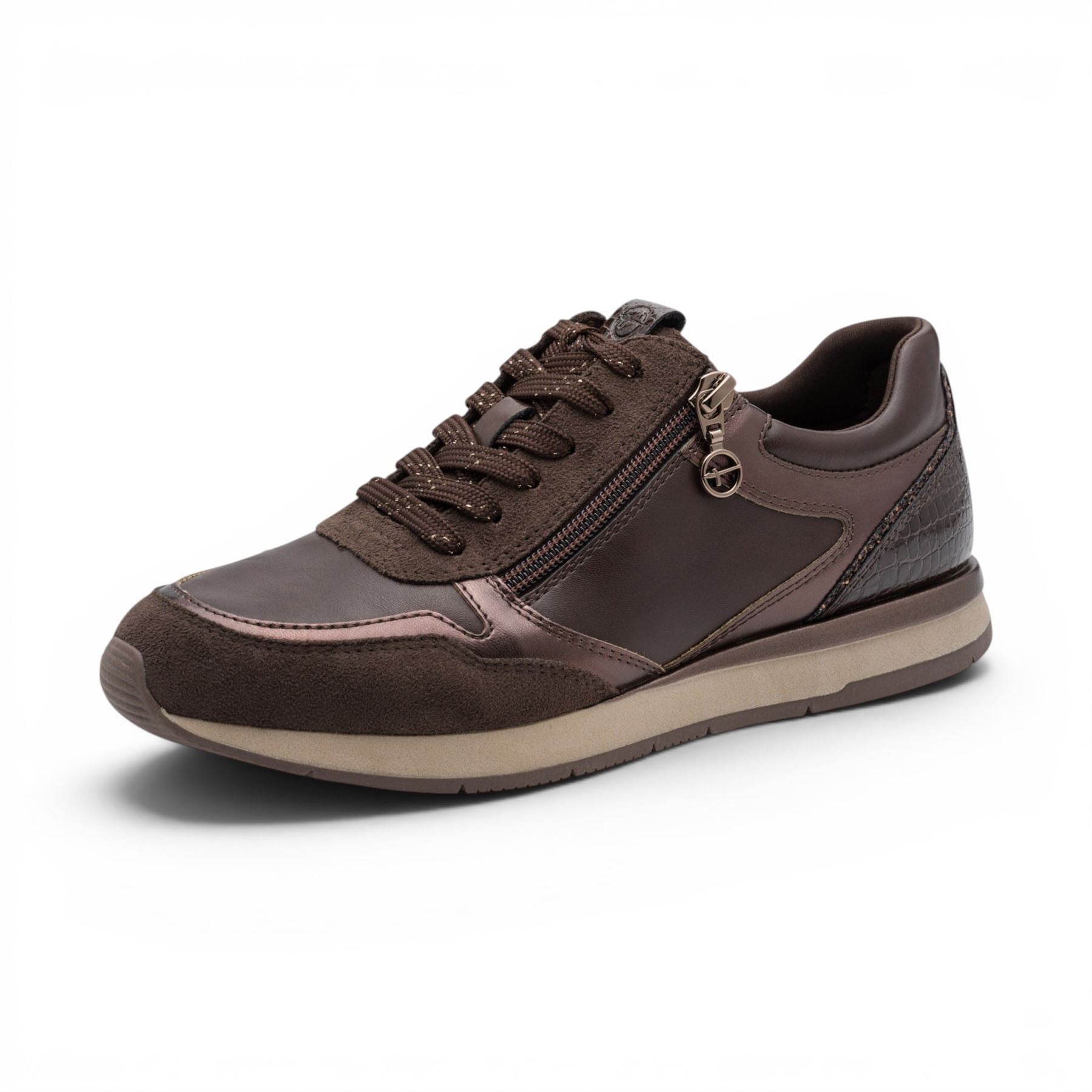 Tamaris Womens Brown Faux Leather Fashion Lace Up Sneakers - 23613-46