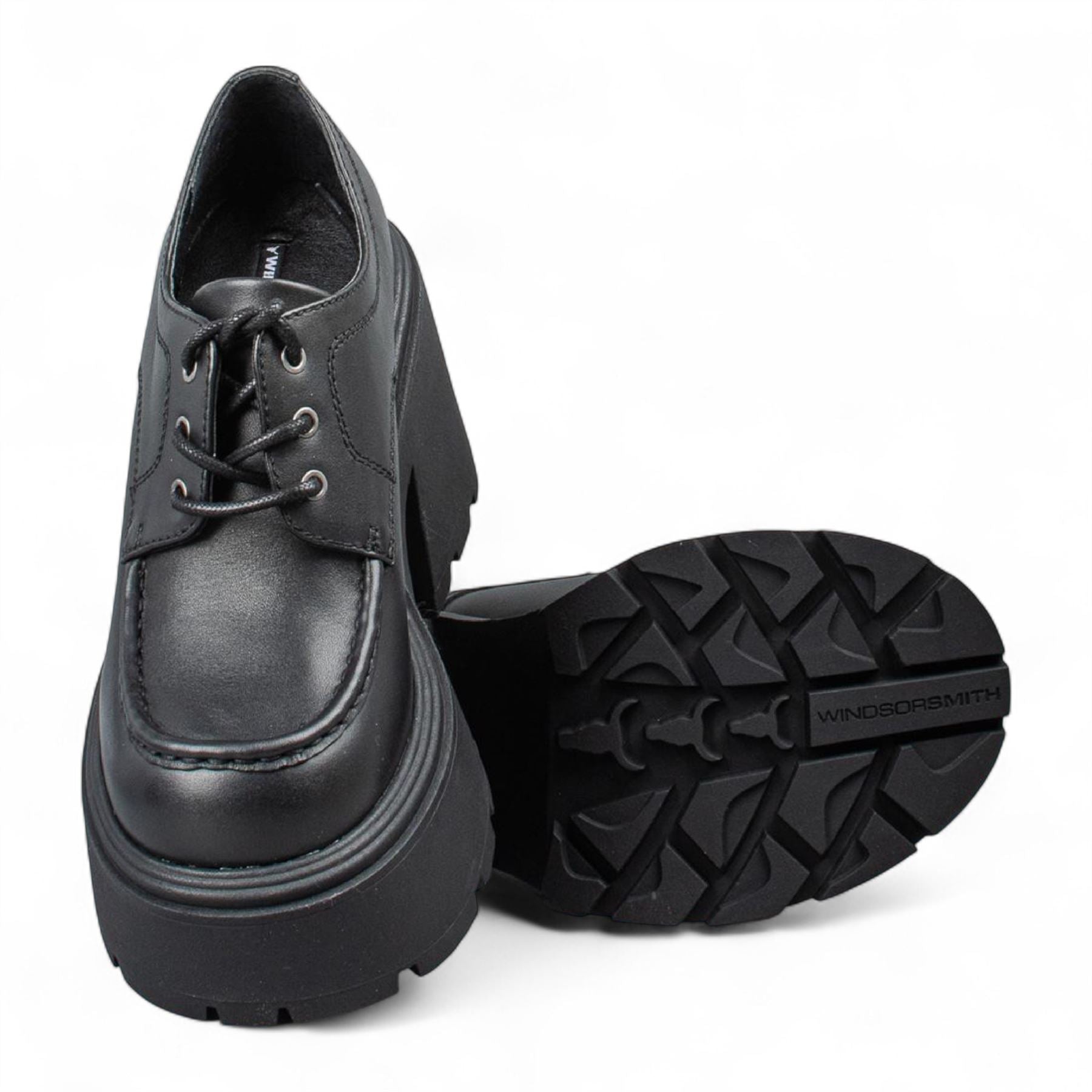Windsorsmith Womens Black Leather Chunky Platform Lace-Up Shoes - Starcrossed