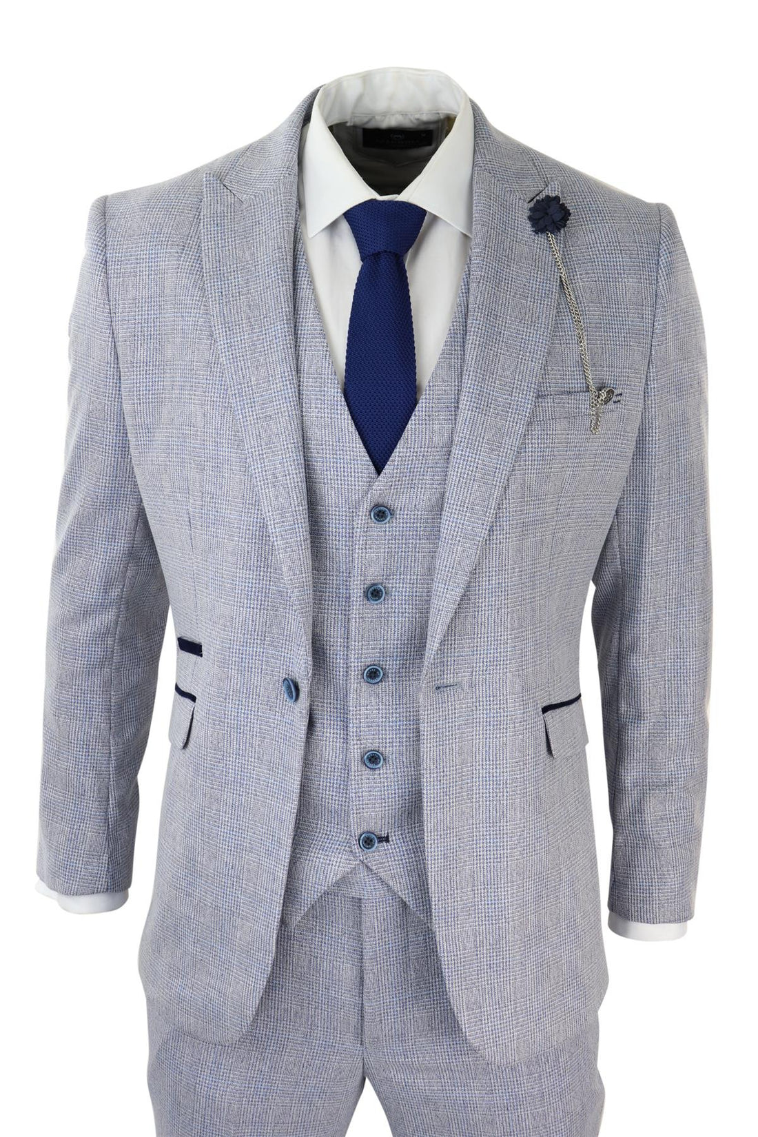 Mens 3 Piece Tweed Suit Light Blue Check Peaky Blinders 1920 Gatsby Wedding Suit - Upperclass Fashions 