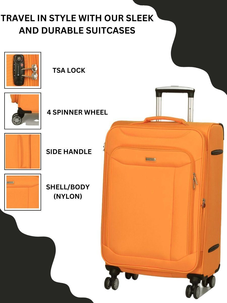 Lightweight Yellow Suitcase Set 4 Wheel Luggage Travel Cabin TSA Soft Bag - Upperclass Fashions 