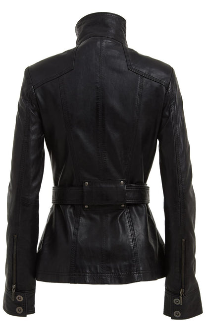 Womens Leather Military-Inspired Biker Jacket-Middleton