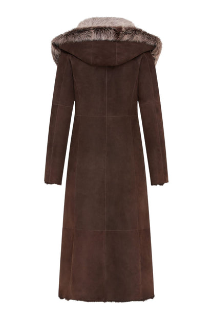 Womens Suede Toscana Sheepskin Hooded Trench Coat-Fribourg