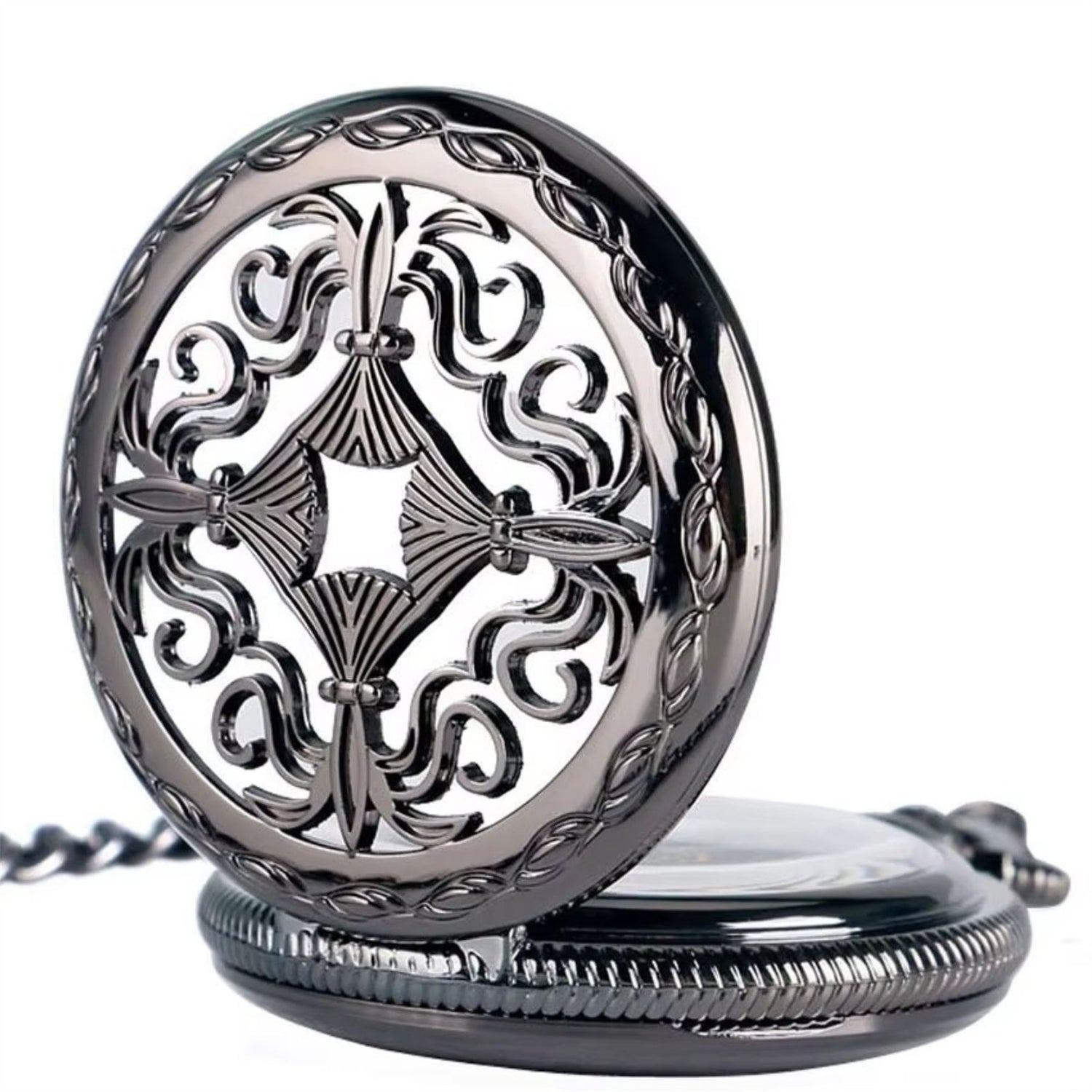 Vintage Black Alloy Mechanical Skeleton Brass Pocket Watch