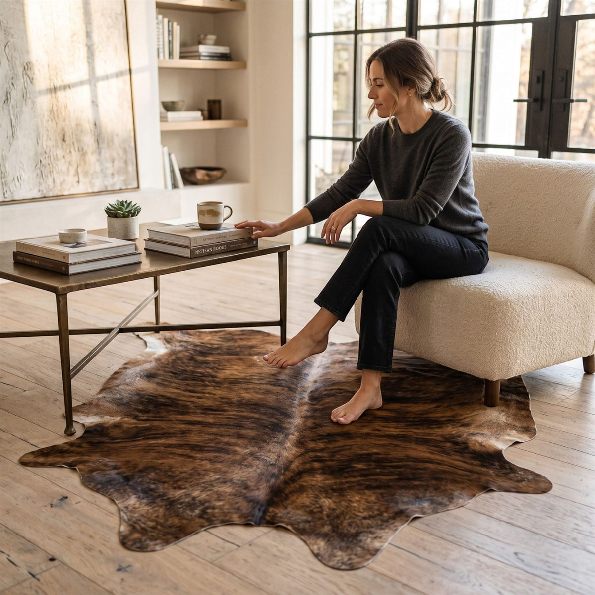 Natural Cow Leather Cowhide Hairon Rug - Light Brindle