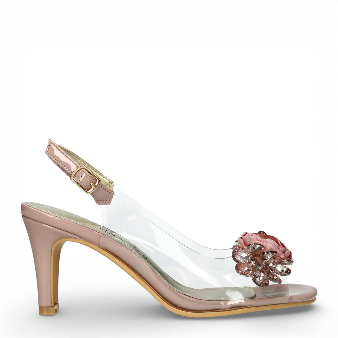 Laura Vita Women’s Mira 05 Clear Rose Pink Slip-On Cinderella Heel Sandals