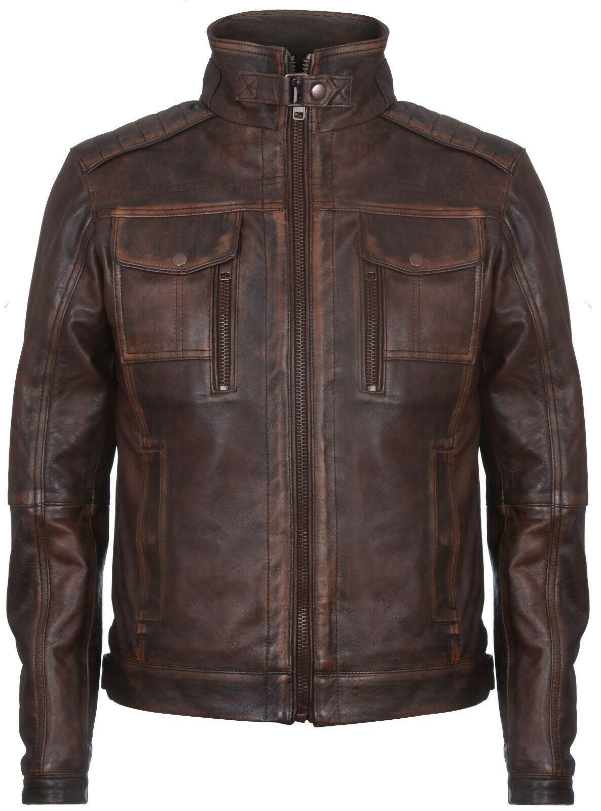 Men Vintager Classic Leather Biker Jacket-Southwick
