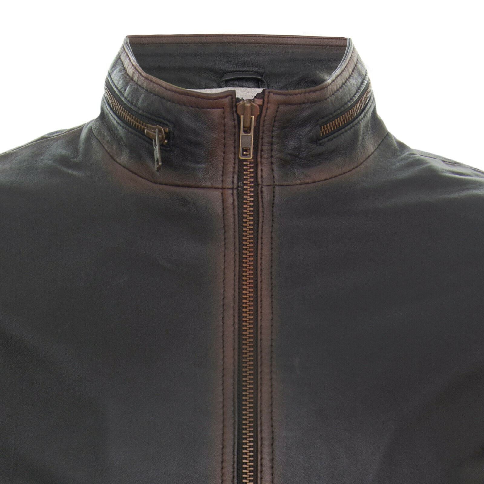 Mens Zipped Leather Bomber Biker Jacket-Barnet