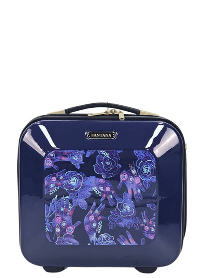 Hard Shell Blue 4 Wheel Suitcase Flower Print Luggage Cabin