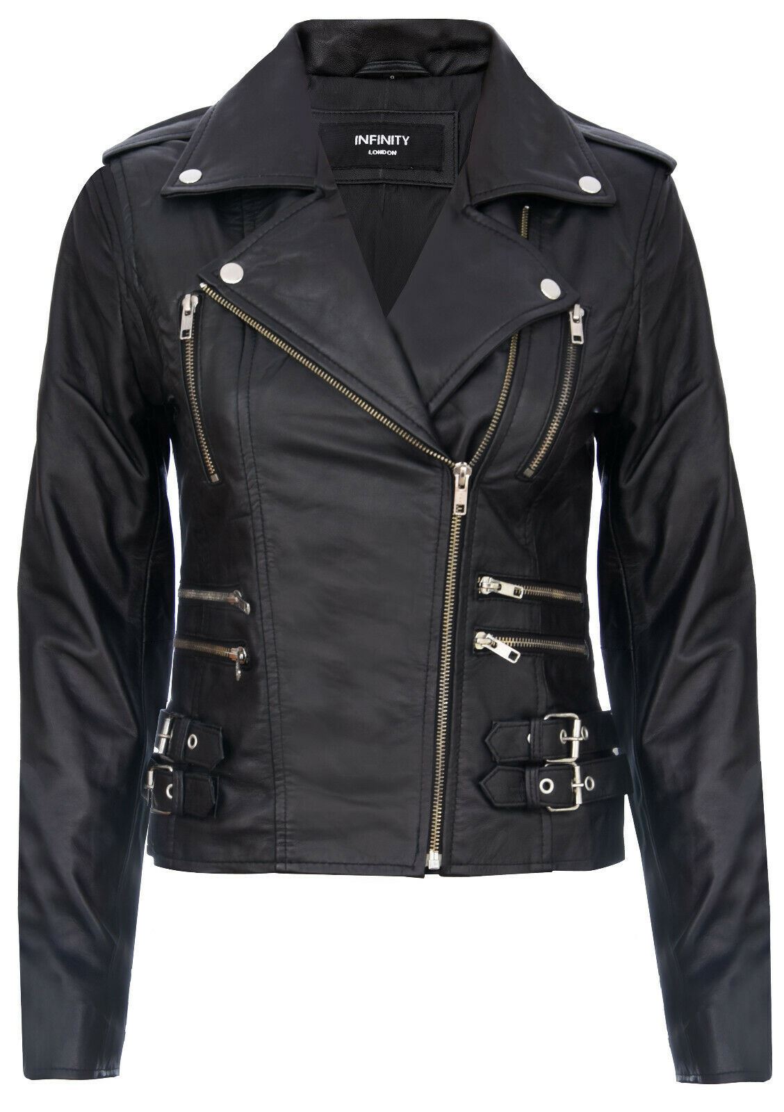 Womens Leather Brando Biker Jacket-Loddon - Upperclass Fashions 