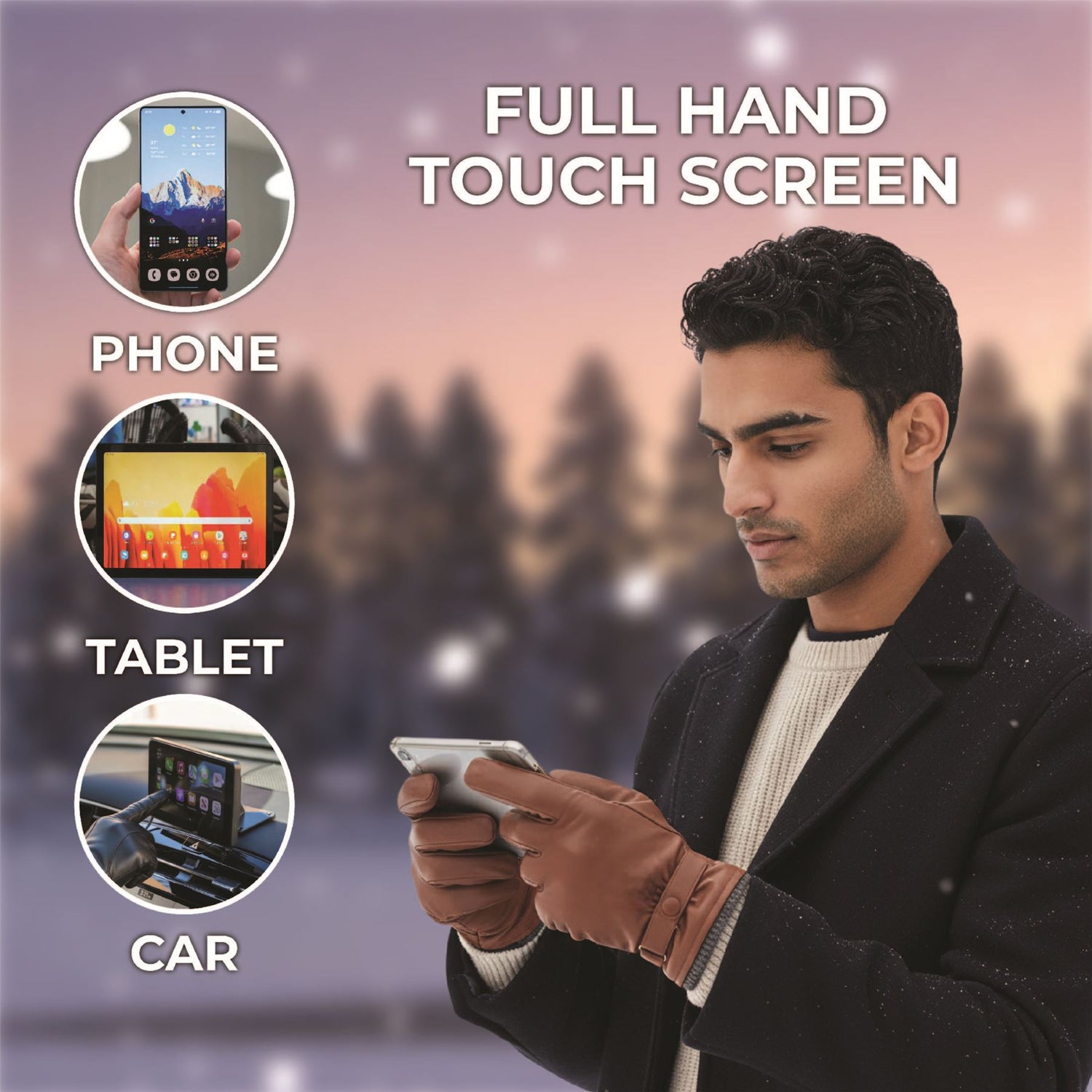 Men’s Italian Leather Warm Wool Lining Winter Knit Rib Gloves - M-LGV-105