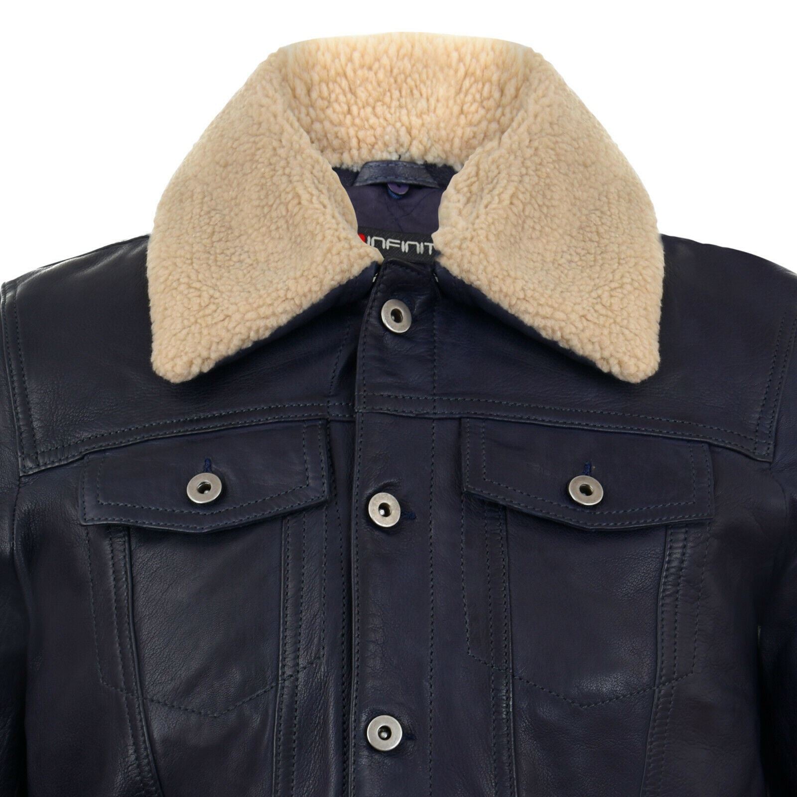 Mens Sheepskin Collar Trucker Leather Jacket-Darlington