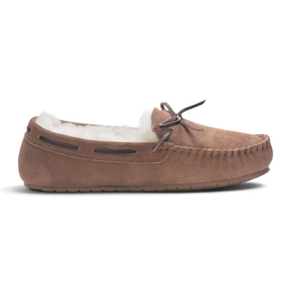 Men’s Chestnut Tan Genuine Sheepskin Moccasin Winter Slippers - Flint